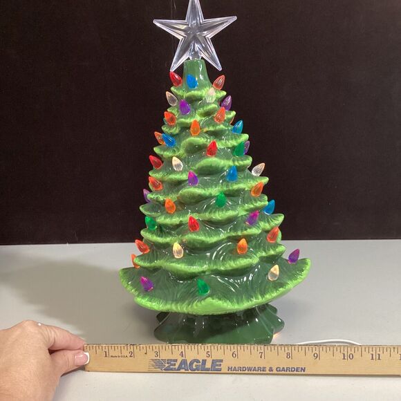 Ceramic Lighted Table Top Christmas Tree 15" Star Top - Picture 5 of 5